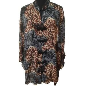 Maggie Barnes Animal Print Knot Button Asymmetric Bell Sleeve Eclectic Artsy 3XL